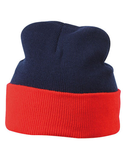 Kontrastowa czapka zimowe z logo Myrtle Beach Knitted Cap - Navy Red