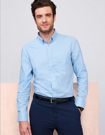 Męski dress code w pracy - niebieska koszula Sol's z długim rękawem